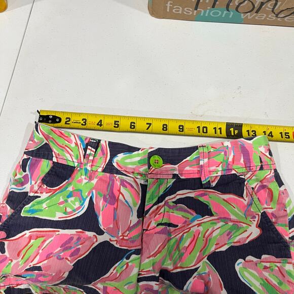 Lilly Pulitzer Women Callahan Shorts In The Vias Navy Pink Leaves Feathers Sz 00 - Picture 8 of 10